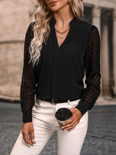 Notched Neckline Contrast Mesh Blouse